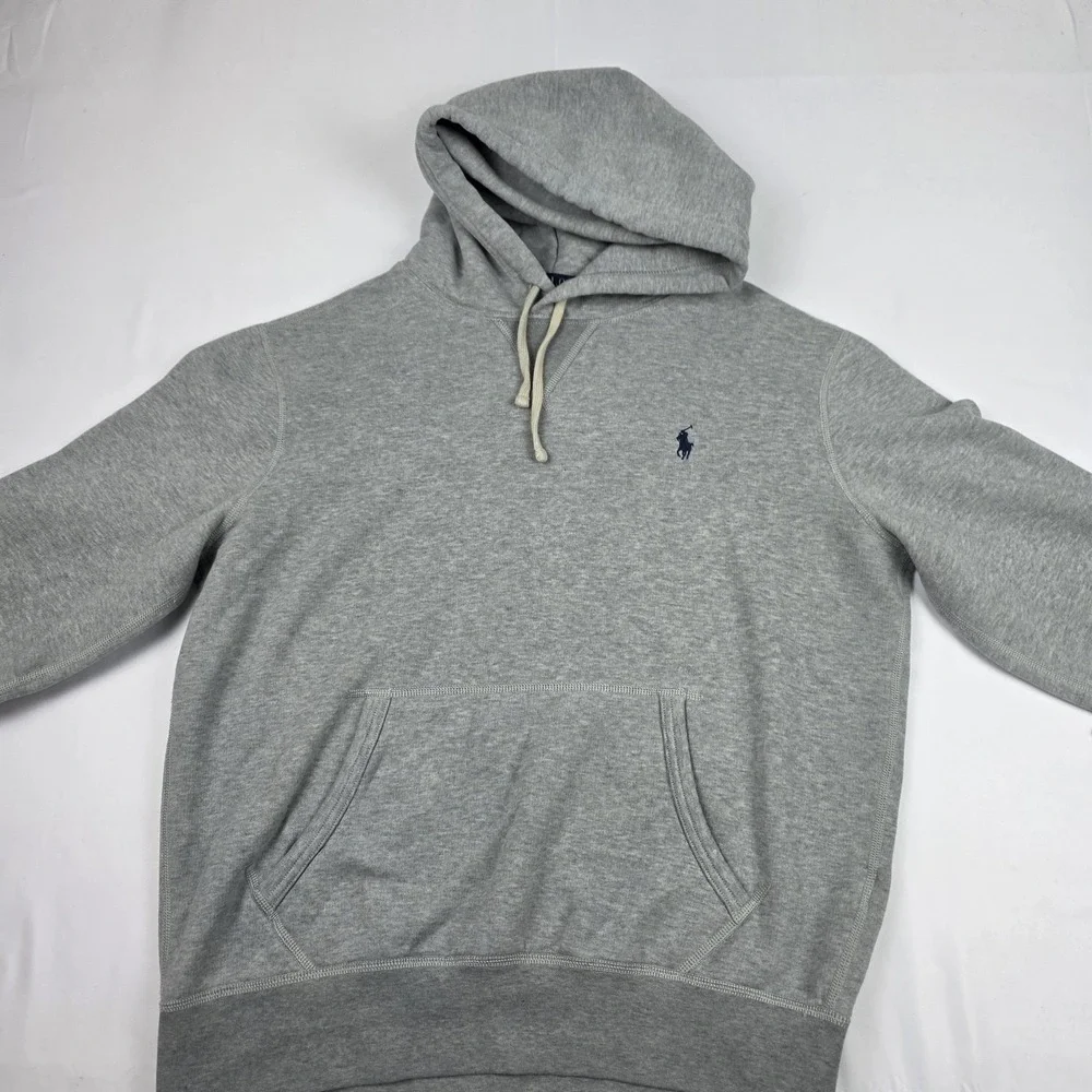 Polo Ralph Lauren Hoodie Mens Medium Gray Fleece Pullover Sweatshirt Logo